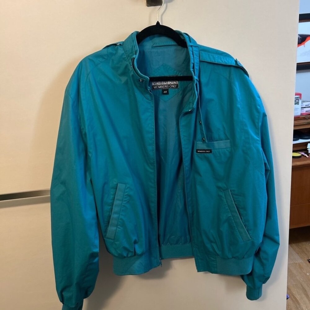 Vintage Members Only Green Teal Aqua Jacket Size 44 90s Lightweight Bomber